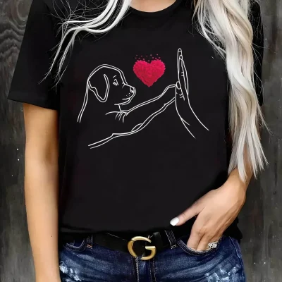 Dog Print Crew Neck T-Shirt